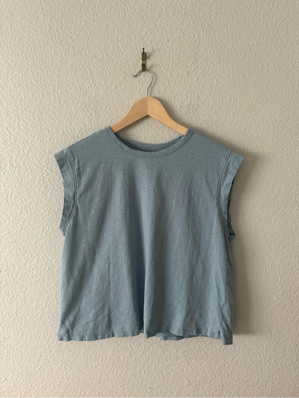 Blue Cotton Sleeveless Boxy Tank Top